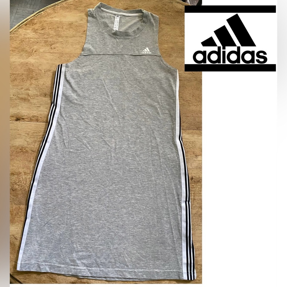 Adidas Womenâs Sz S Heather Gray 3 Stripeâ Bodycon Racerback Midi Tank Dress